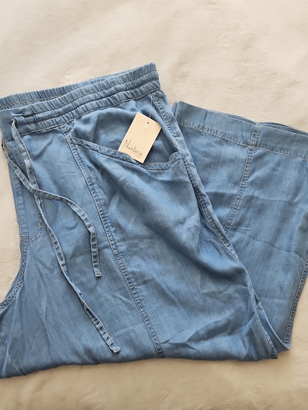 Nurture By Westbound Wide Leg Cropped Lightweight Pant: Medium Blue Denim: 2XR